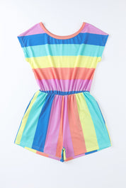 Multicolored Stripe Round Neck Romper