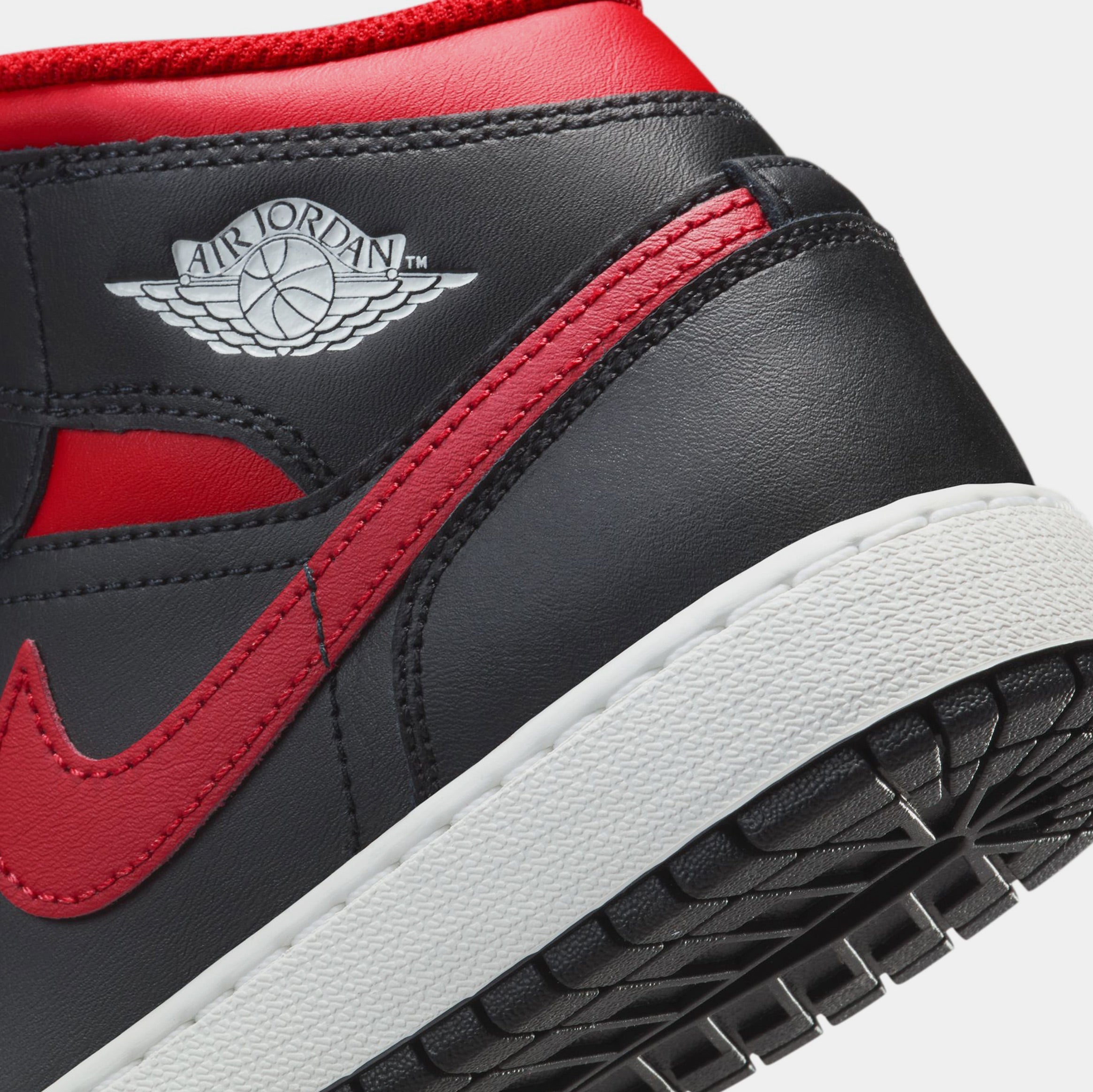 Air Jordan 1 Mid Grade School Basketball Shoes (Black/Summit White/Varsity Red)