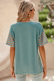 Striped Round Neck Short Sleeve T-Shirt