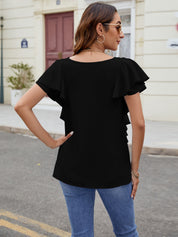 Ruffled V-Neck Short Sleeve Top