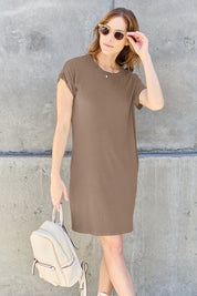 Basic Bae Full Size Round Neck Short Sleeve Dress with Pockets