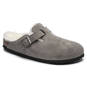 Birkenstock Boston Shearling Suede Leather Clog in Stone Coin