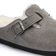 Birkenstock Boston Shearling Suede Leather Clog in Stone Coin