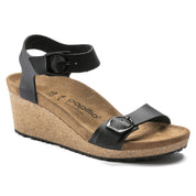 Birkenstock Soley Ring-Buckle Leather Wedge Sandal in Black