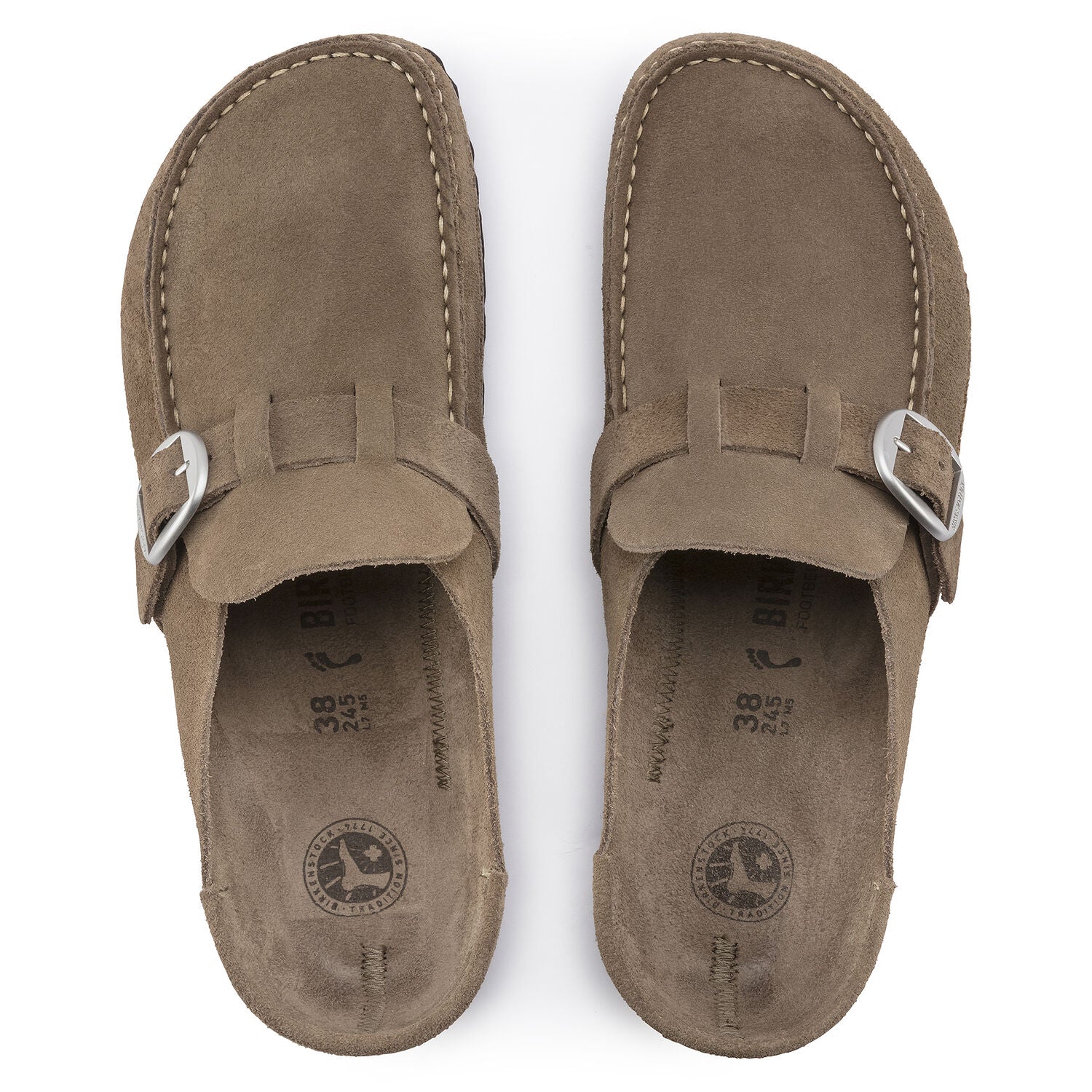 Birkenstock Buckley Suede Leather Clog in Gray Taupe