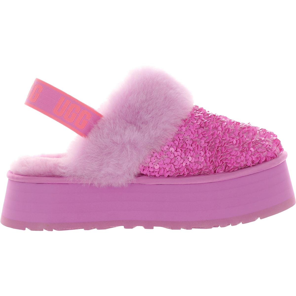 Funkette Chunky Womens Faux Fur Sequined Slingback Slippers