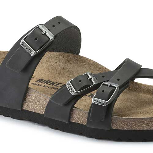 Women's Franca Oiled Leather Sandals- Black- Regular/Wide