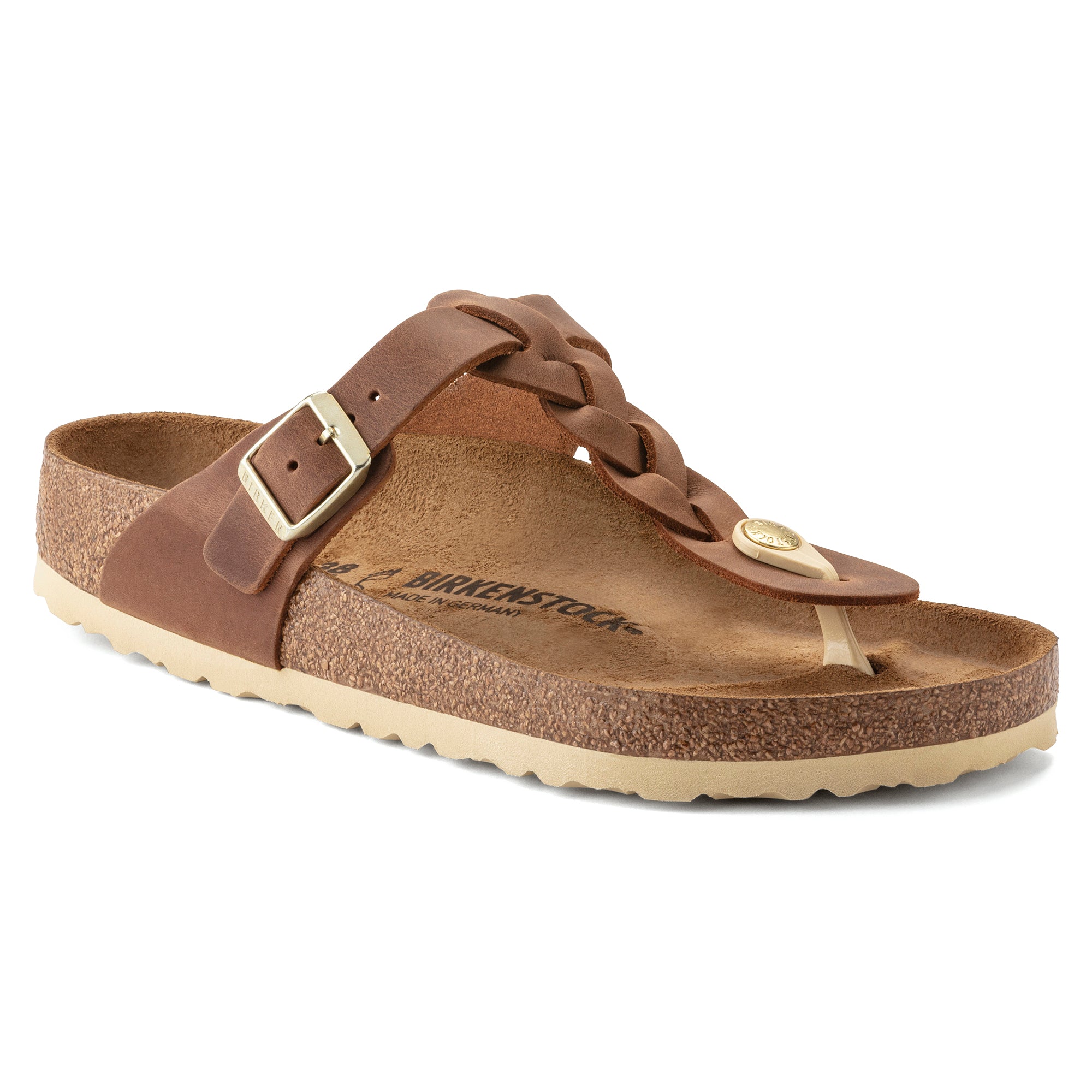 Birkenstock Gizeh Braid Oiled Leather Sandal in Cognac