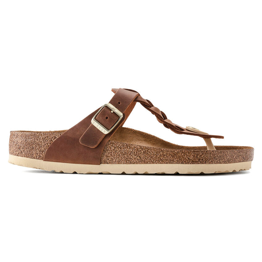 Birkenstock Gizeh Braid Oiled Leather Sandal in Cognac