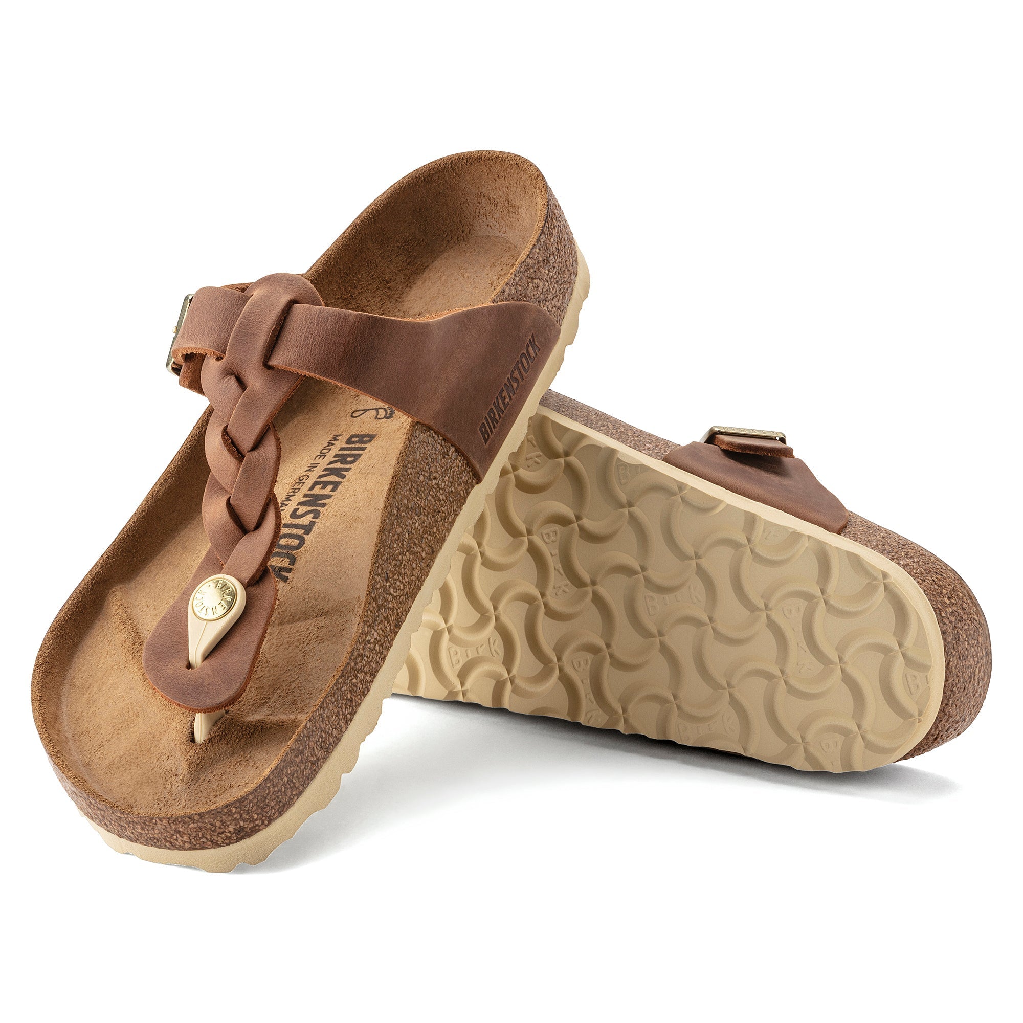 Birkenstock Gizeh Braid Oiled Leather Sandal in Cognac