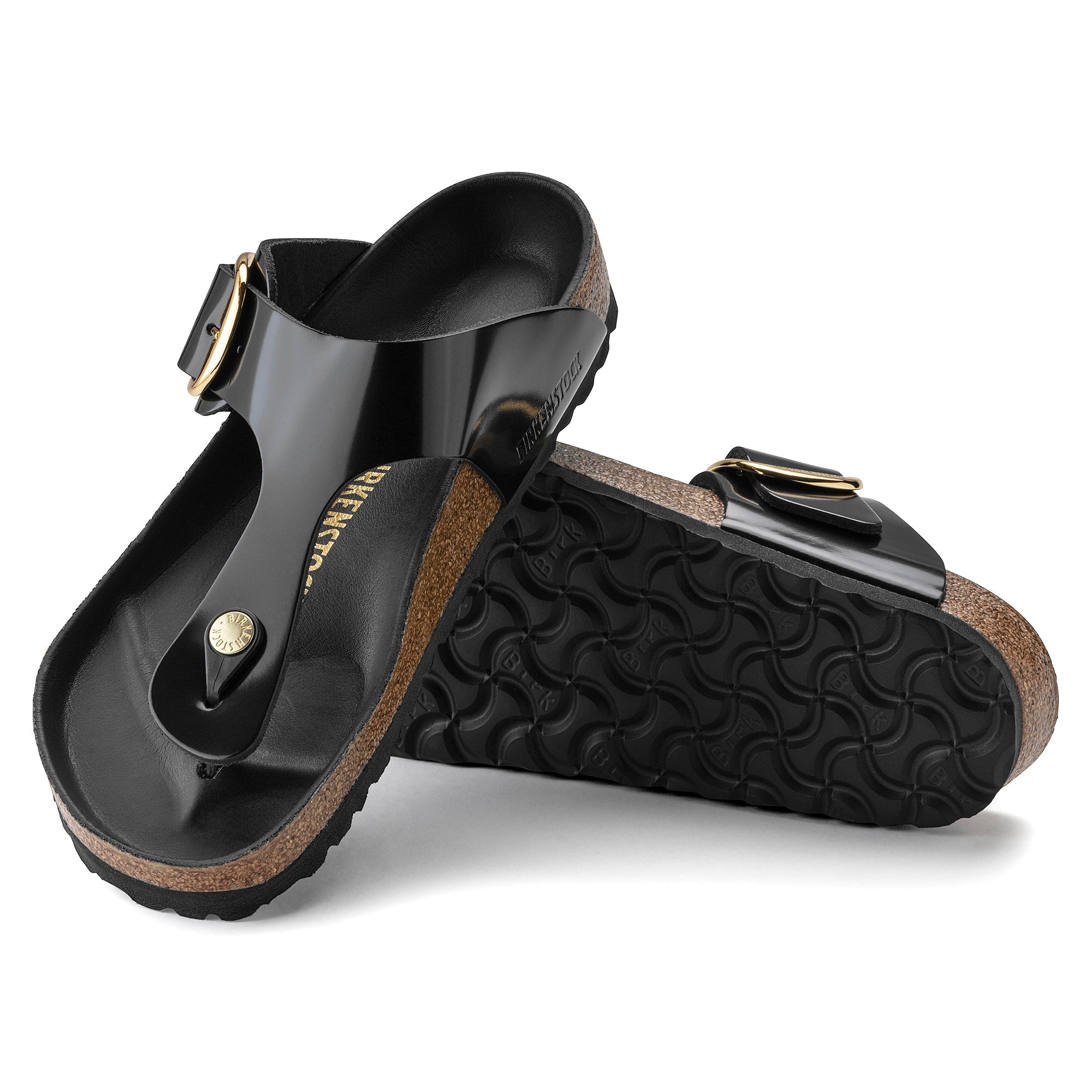 Birkenstock Gizeh Big Buckle Natural Patent in High Shine Black