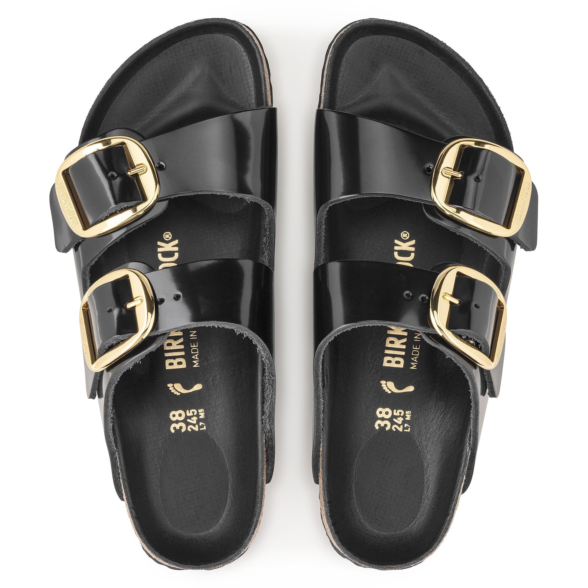 Birkenstock Arizona Big Buckle Natural Leather Patent in High Shine Black