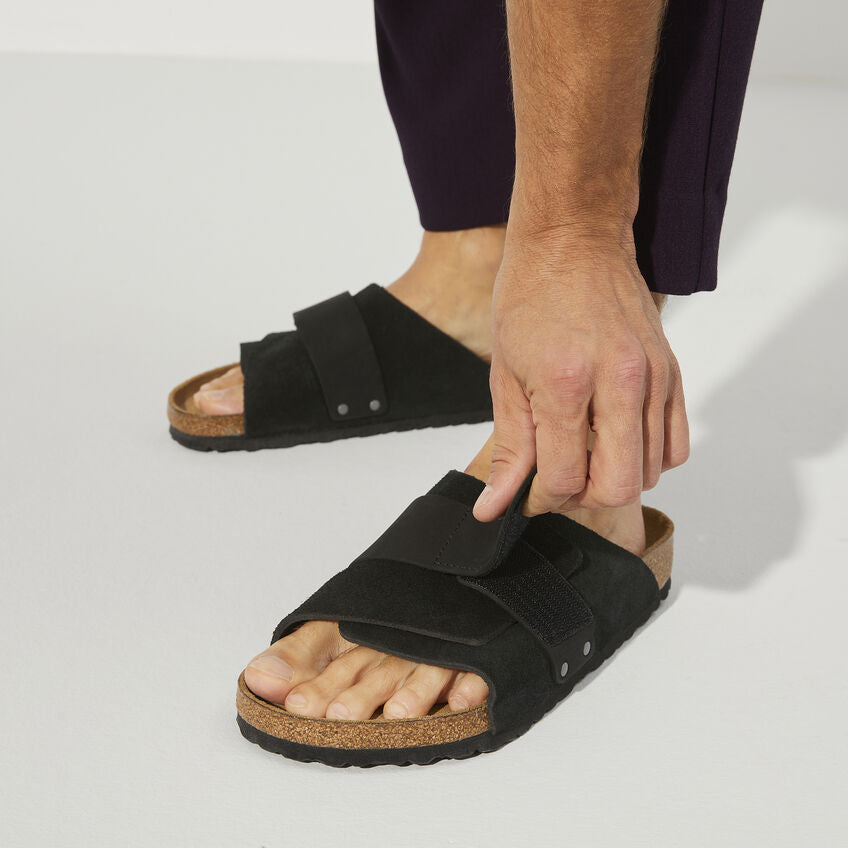 Birkenstock Kyoto Nubuck Leather Suede Leather Sandal in Black