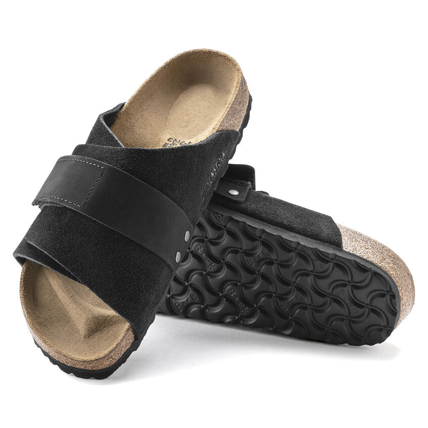 Birkenstock Kyoto Nubuck Leather Suede Leather Sandal in Black