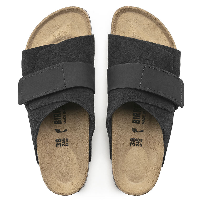 Birkenstock Kyoto Nubuck Leather Suede Leather Sandal in Black