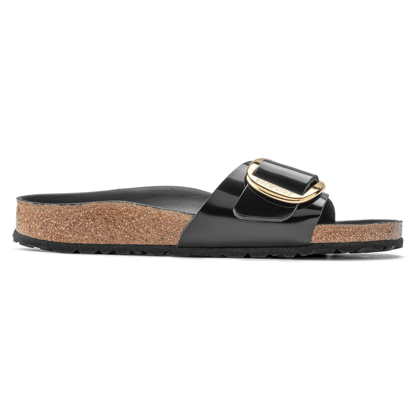 Birkenstock Madrid Big Buckle Natural Leather Patent in High Shine Black