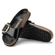 Birkenstock Madrid Big Buckle Natural Leather Patent in High Shine Black