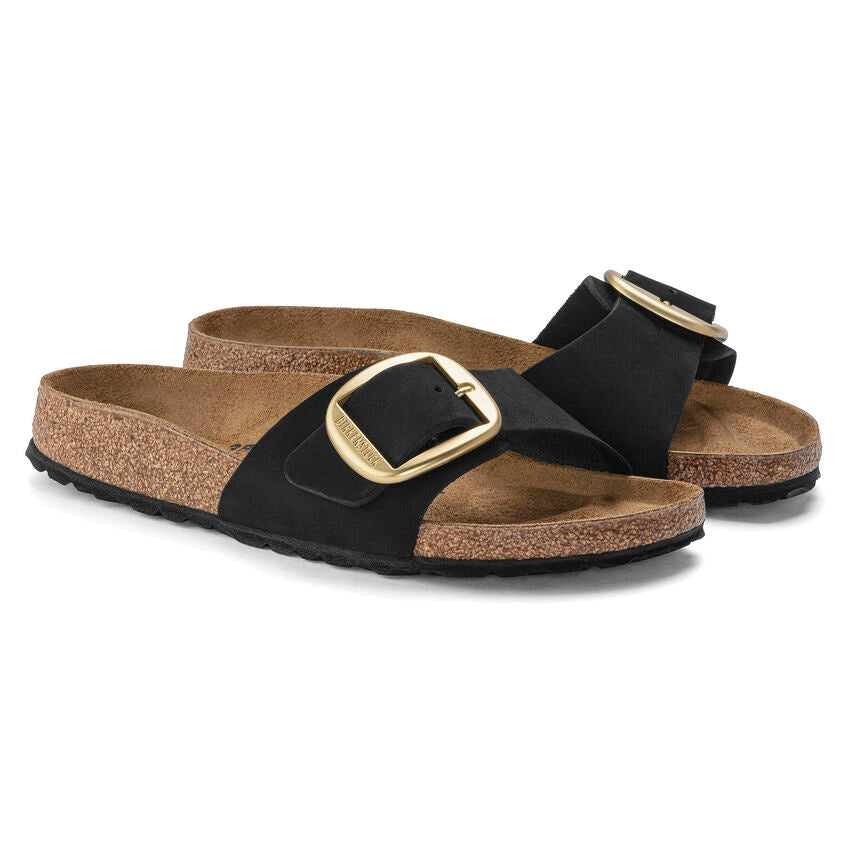 Birkenstock Madrid Big Buckle Nubuck Leather in Black