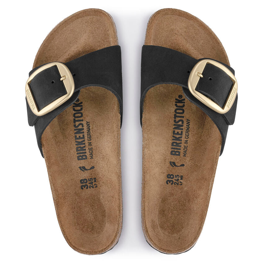 Birkenstock Madrid Big Buckle Nubuck Leather in Black