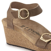 Birkenstock Soley Ring-Buckle Leather Wedge Sandal in Cognac