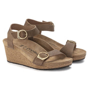 Birkenstock Soley Ring-Buckle Leather Wedge Sandal in Cognac