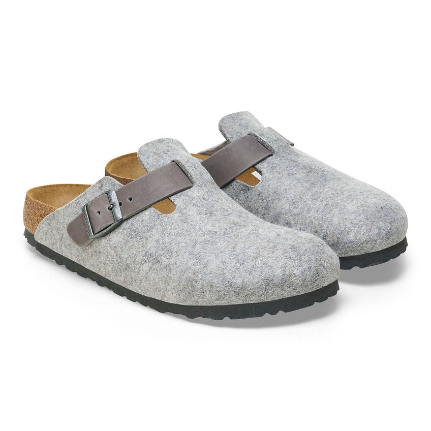 Birkenstock Boston Natural Leather/Felt in Light Grey