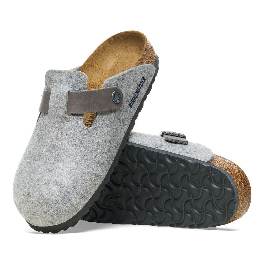 Birkenstock Boston Natural Leather/Felt in Light Grey