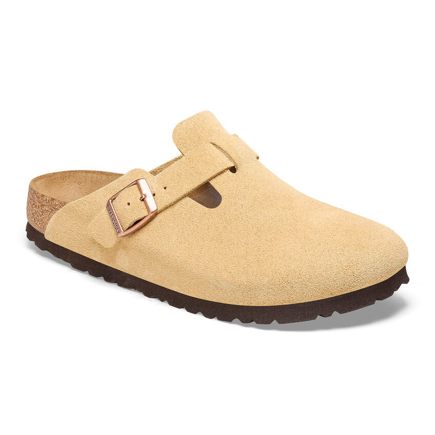 Birkenstock Boston Suede Leather Clog in Latte Cream