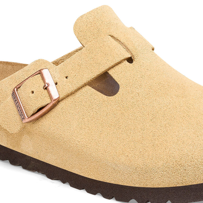 Birkenstock Boston Suede Leather Clog in Latte Cream