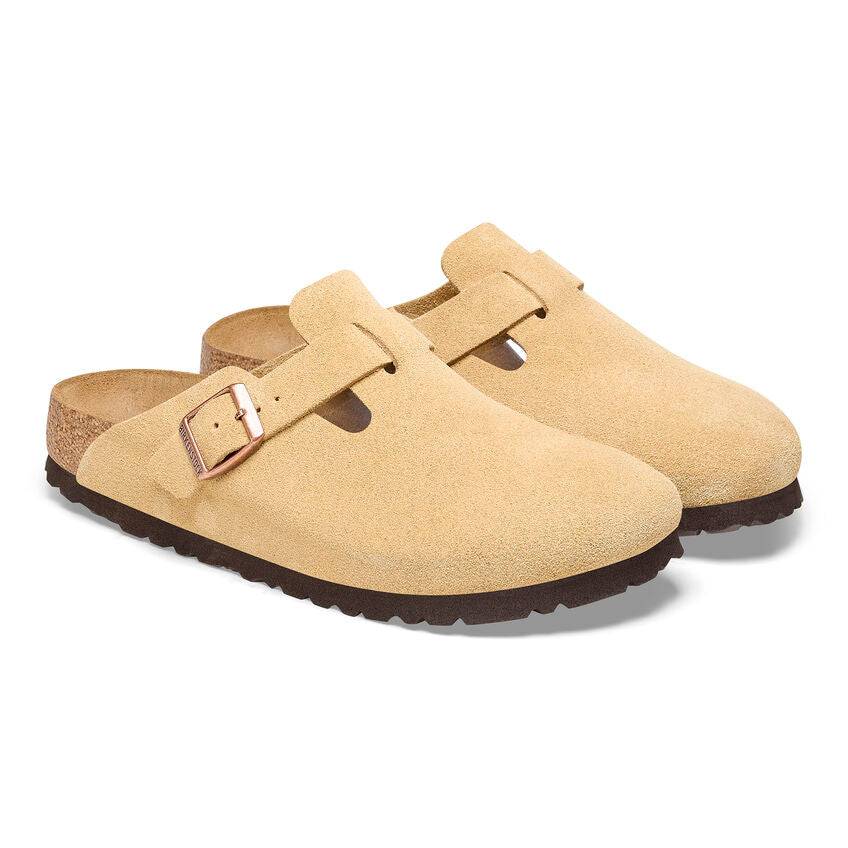 Birkenstock Boston Suede Leather Clog in Latte Cream