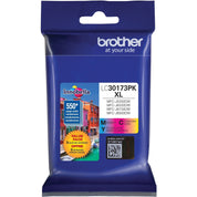 Brother LC30173PK Genuine 3 Pack High Yield Color Ink Cartridges, 550 Page Yield, AST