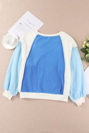 Round Neck Dropped Shoulder Color Block Sweatshirt