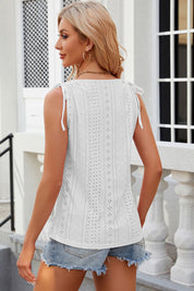 Eyelet Round Neck Wide Strap Tank