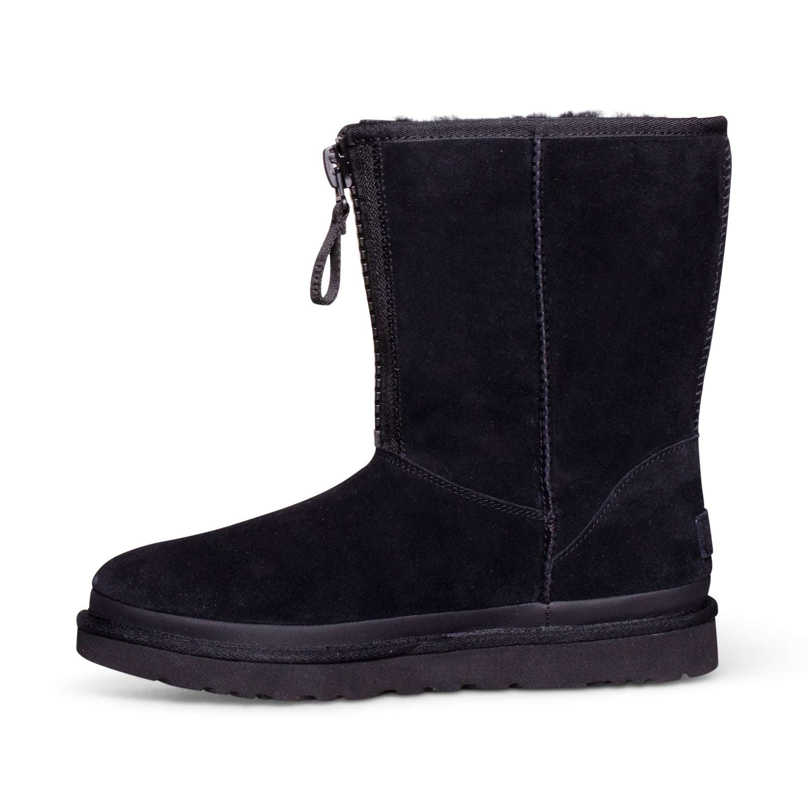 UGG Classic Short Zipper Tape Logo Black Boots - Women's