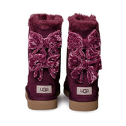 UGG Bailey Bow Crushed Velvet Wine Grape Boots - Women's