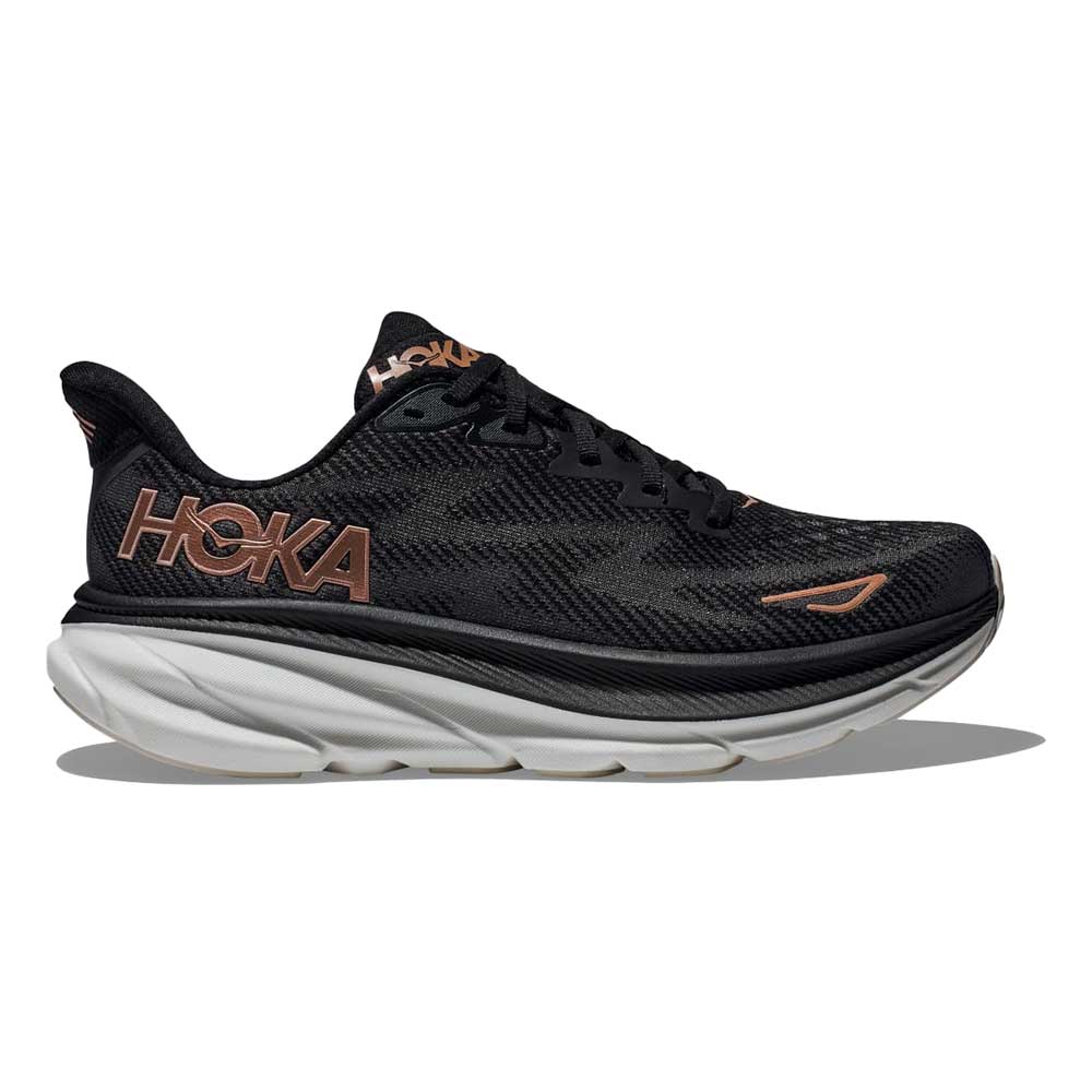 Women's Clifton 9 Running Shoe - Black/Rose Gold - Wide (D)