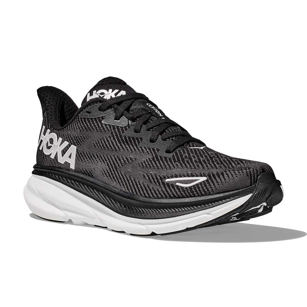 Women's Clifton 9 Running Shoe - Black/White - Wide (D)