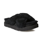 UGG Fuzz Sugar Cross Slide Black Slippers - Women's