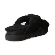 UGG Fuzz Sugar Cross Slide Black Slippers - Women's