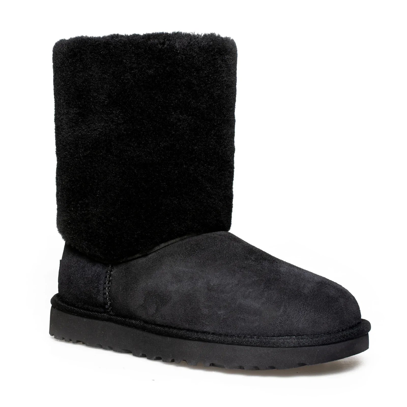 UGG Classic Short II Sherpa Cuff Black Boots - Women's