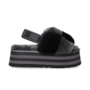 UGG Disco Checker Slide Black Dark Grey Slippers - Women's