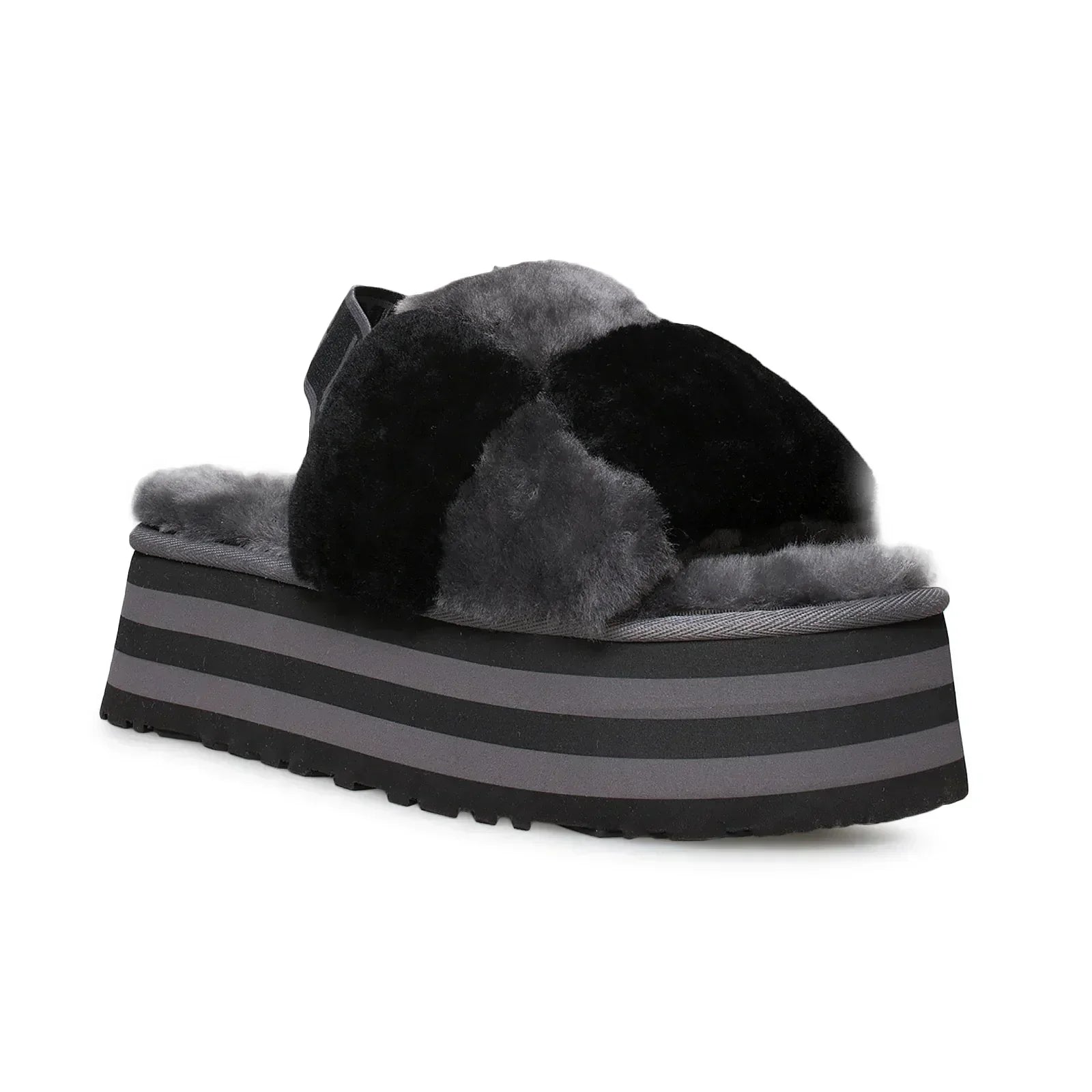 UGG Disco Checker Slide Black Dark Grey Slippers - Women's