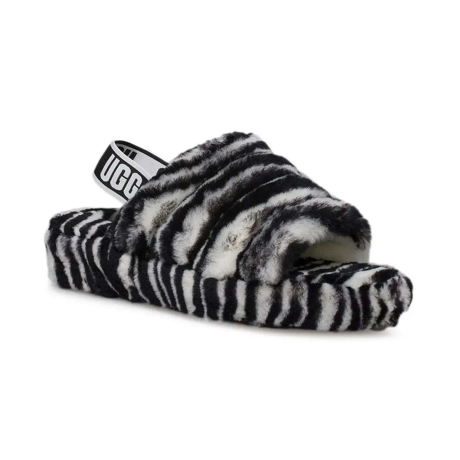 UGG Fluff Yeah Slide Zebra Black White Slippers - Women's