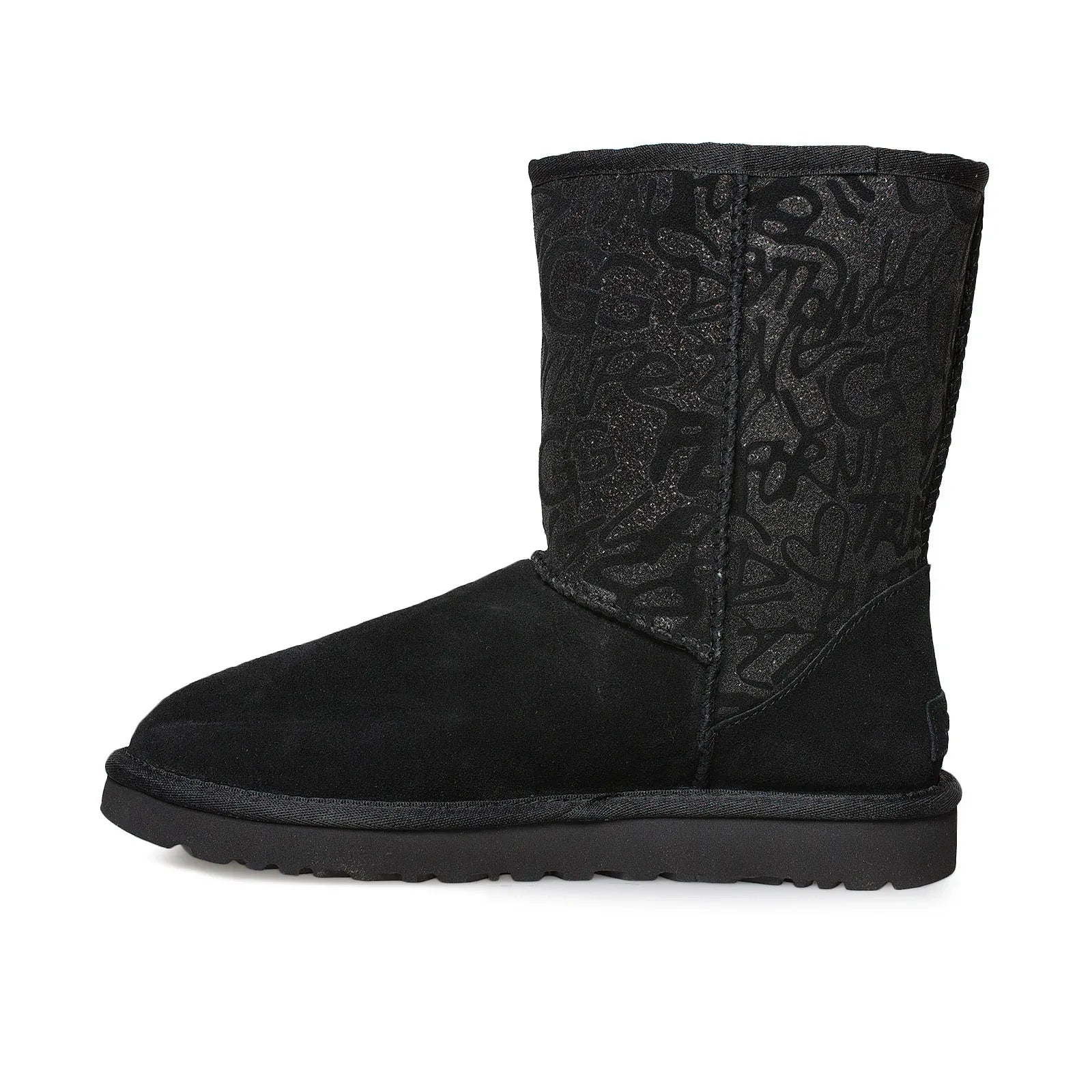 UGG Classic Short Sparkle Graffiti Black Boots - Women's