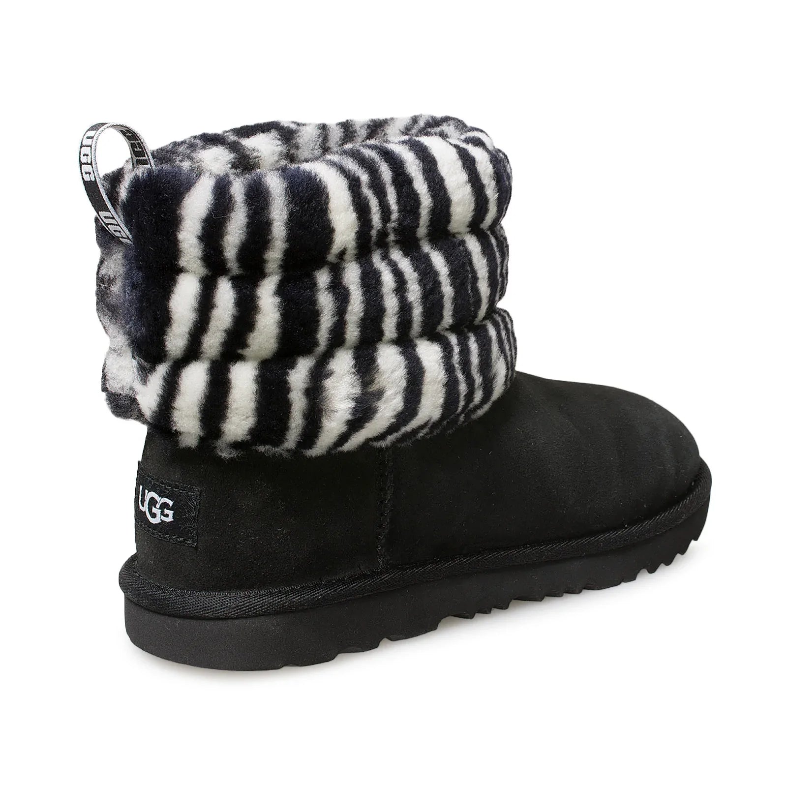 UGG Fluff Mini Quilted Zebra Black White Boots - Youth