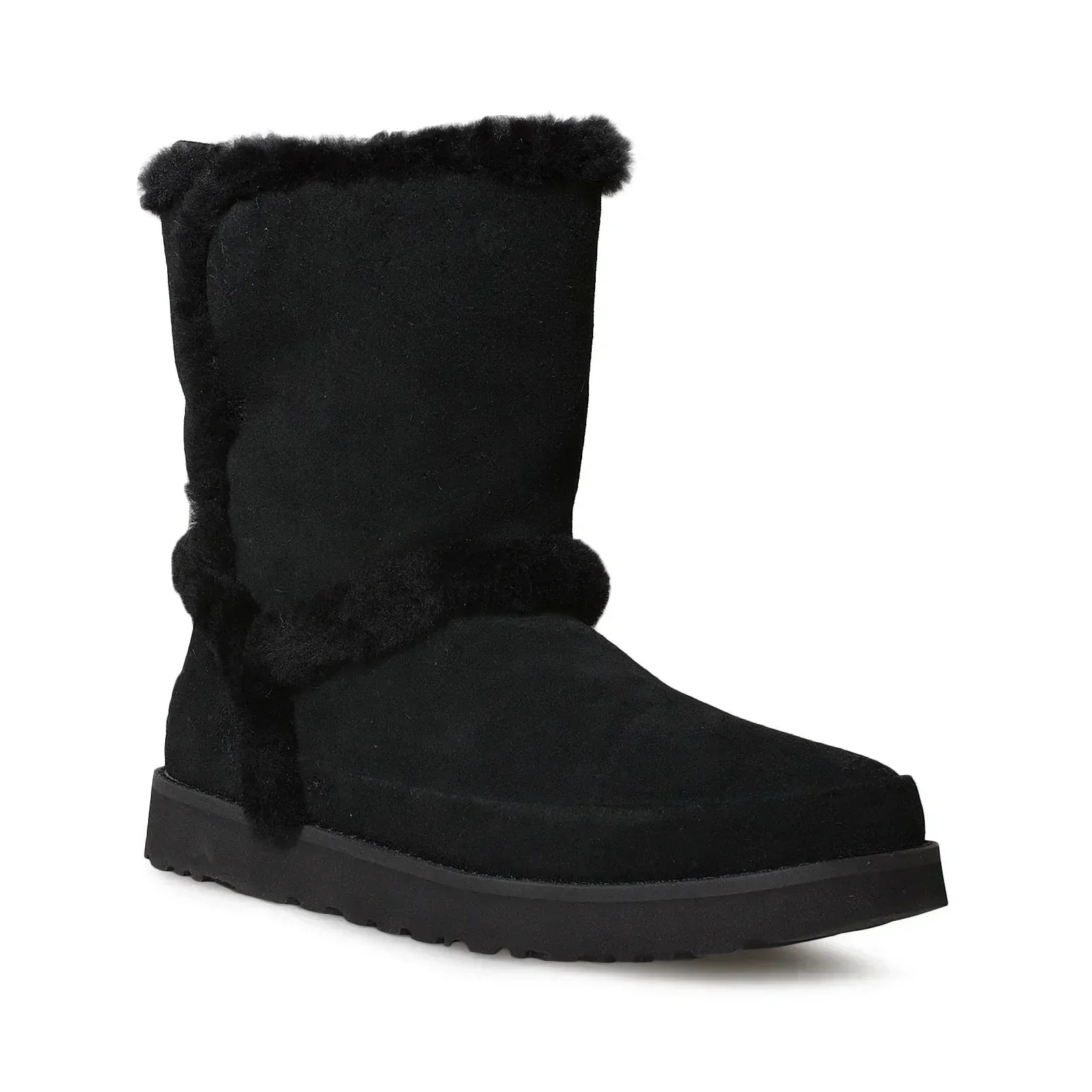 UGG Classic Short Fluff Spill Seam Black Boots - Women's