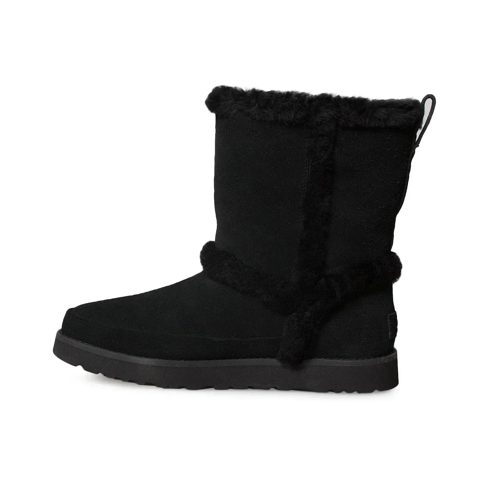 UGG Classic Short Fluff Spill Seam Black Boots - Women's