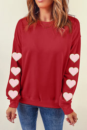 Heart Round Neck Dropped Shoulder Sweatshirt