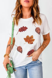 Maple Leaf Round Neck Short Sleeve T-Shirt