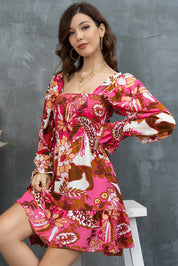 Floral Square Neck Flounce Sleeve Dress